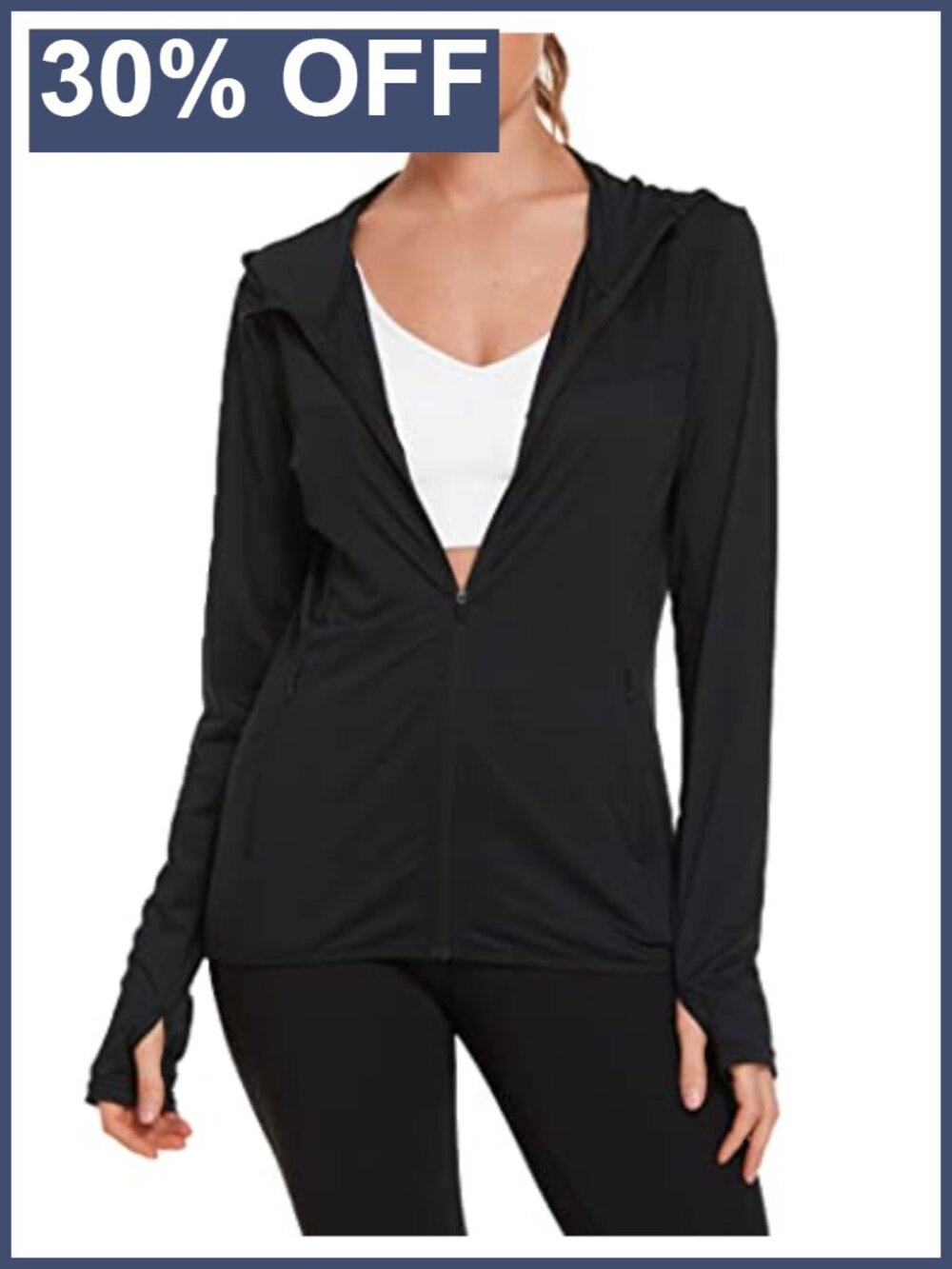 Women's UPF 50+ Sun Protection Hoodie Long Sleeve Workout Jacket with Thumb